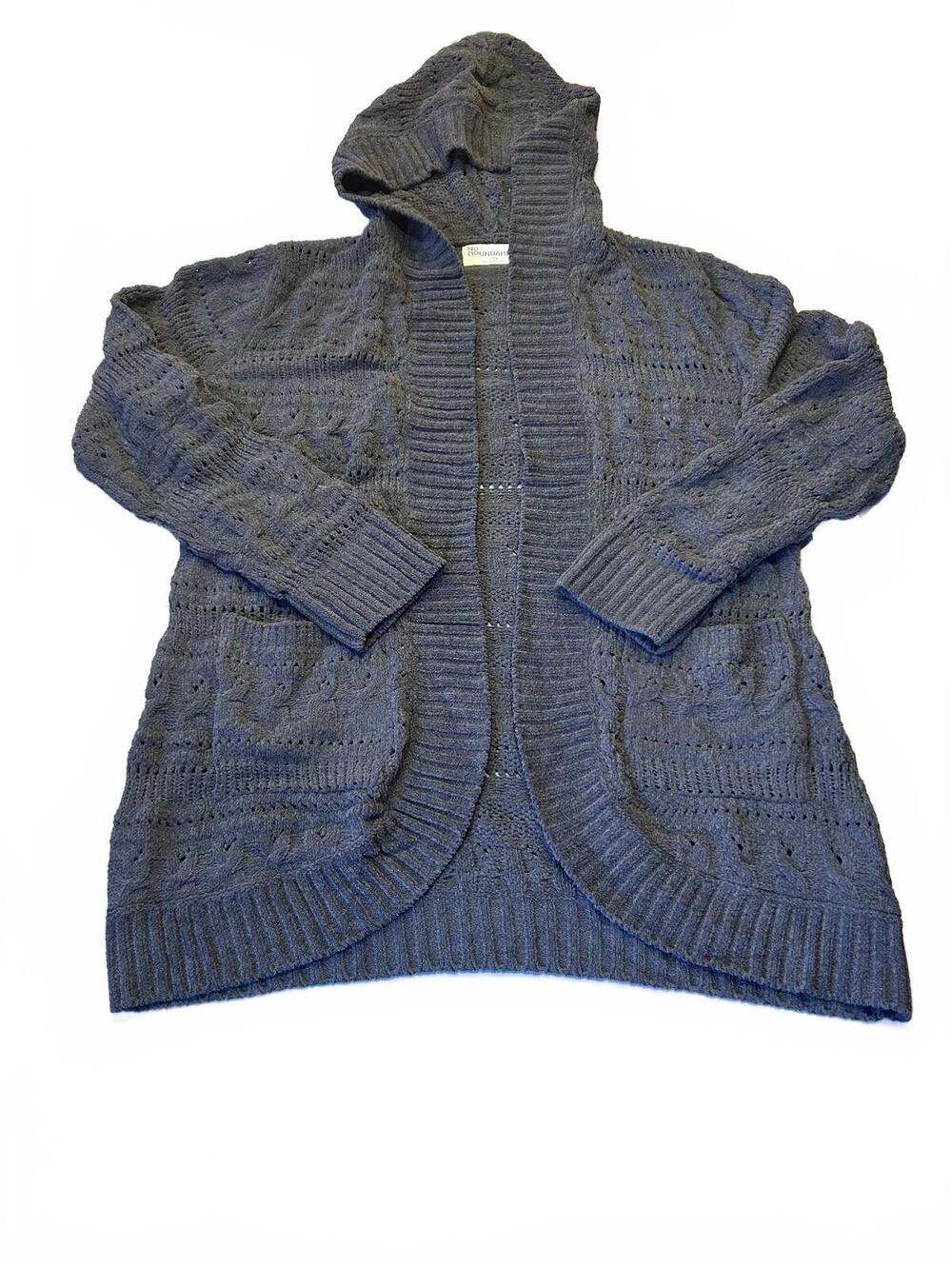 No Boundaries gray hooded open knit cardigan